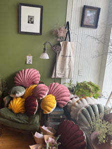 Shell pillows in velvet and linen