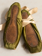 Vintage olive ballet slippers with pink straps - pair 2