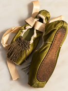 Vintage olive ballet slippers with pink straps - pair 1